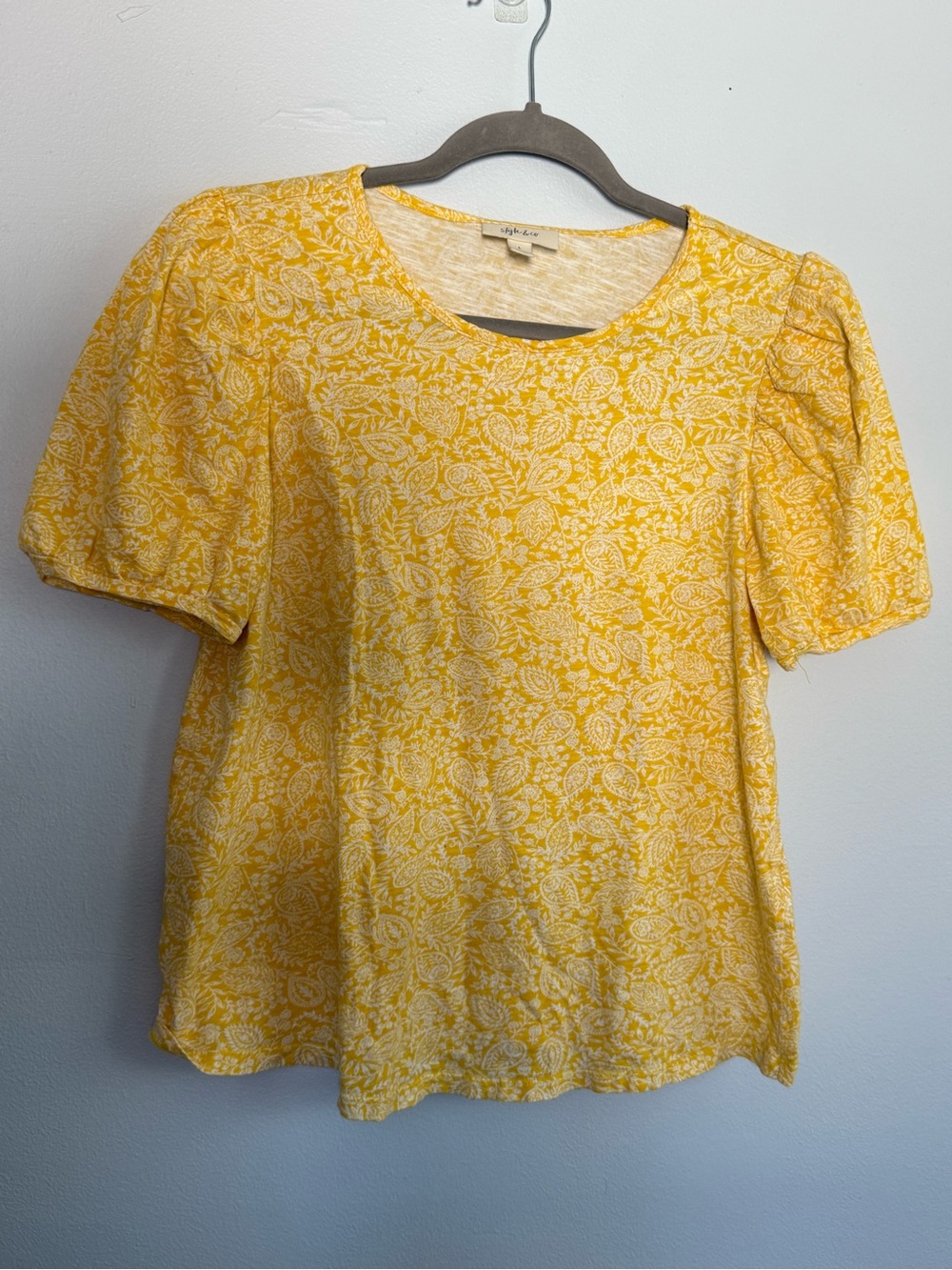 Style & Co. Yellow Floral Puff-Sleeve Tee